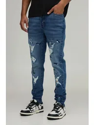 All Over Ripped Paint Splatter Skinny Jeans - stonewash - 1