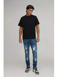 All Over Ripped Paint Splatter Skinny Jeans - stonewash