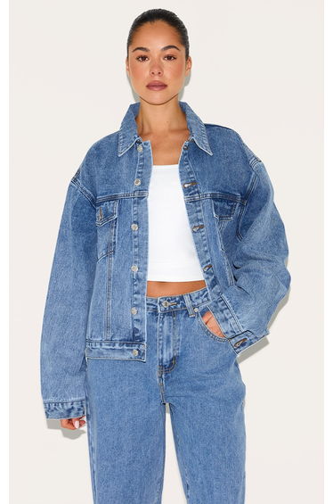 Mid Blue Wash Oversized Classic Denim Jacket