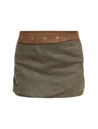 Khaki Suede Wrap Micro Mini Skirt - 5