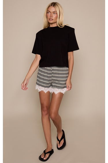 Black Stripe Lace Trim Detail Shorts
