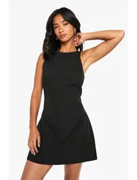 Petite Pearl Trim Sleeveless Tailored Mini Dress - black - 1