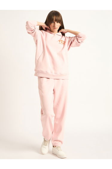 Pink Oversized Fleece Slogan Hoodie
