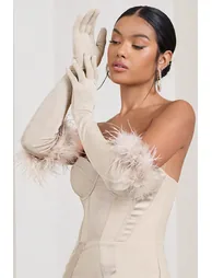 قفازات طويلة بحواف ريش - 2