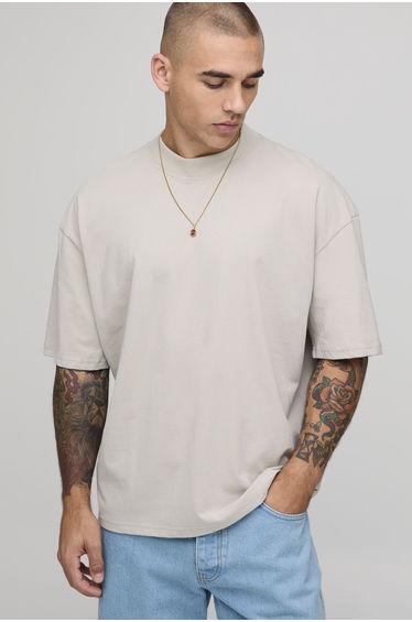 Stone Oversized Boxy Landscape Print T-Shirt - stone