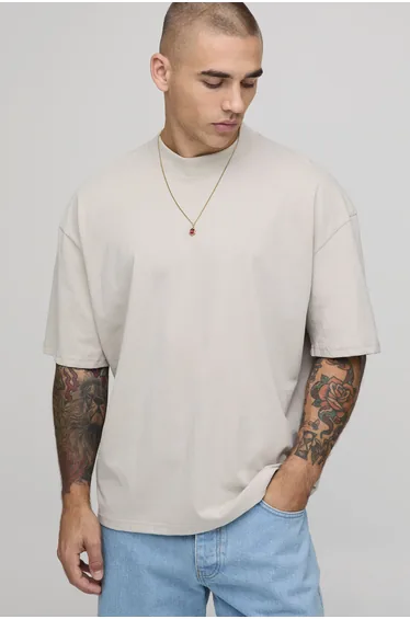 Stone Oversized Boxy Landscape Print T-Shirt - stone