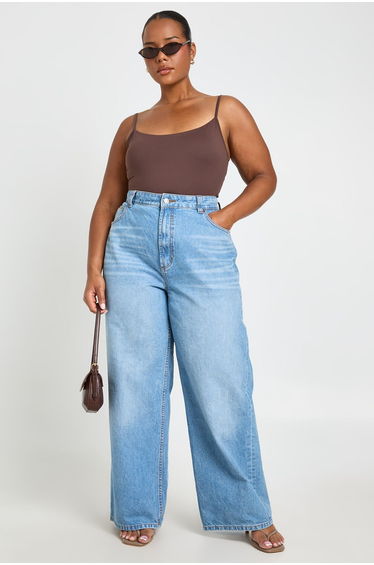 Plus Second Skin Strappy Square Neck Vest Top - chocolate