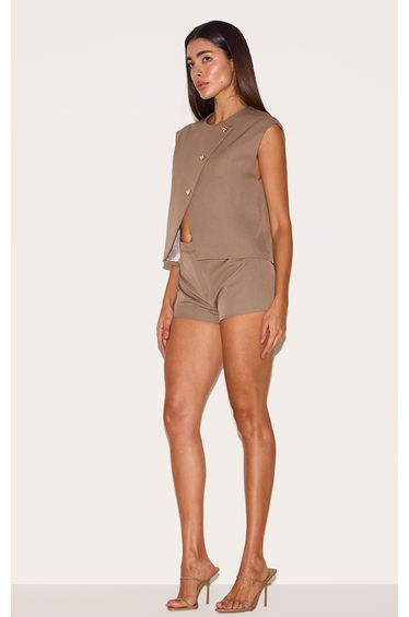 Mushroom Gold Trim Oversized Waistcoat