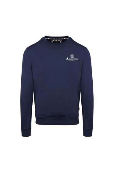 Aquascutum Mens Small Logo Crew Neck Long-Sleeved Sweatshirt - Navy
