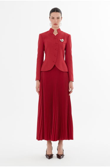 Double-Breasted Jacket and Pleated Skirt Set