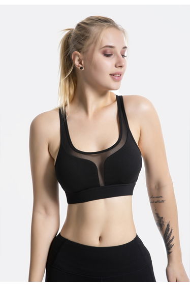 I-Shaped Back Pocket Mesh-Insert Low-Impact Sports Bra in Black
