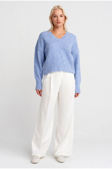 Dilvin Women's V-neck Ribbed Knit Sweater