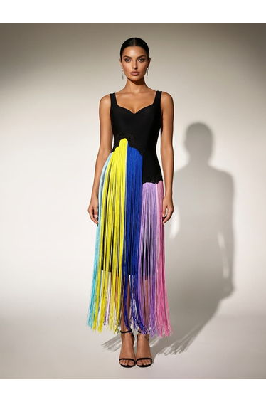 Flavianus Sleeveless Fringe Midi Dress