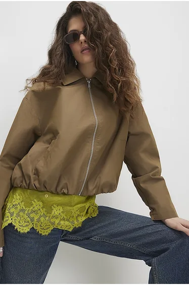 Khaki Utiltiy Zip Through Harrington Jacket