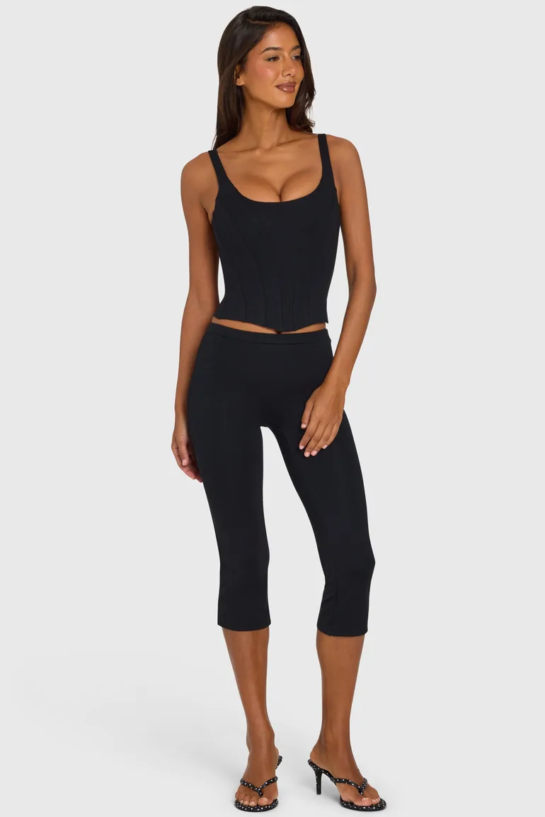 Ponte Flared Capri Leggings in Black - 6