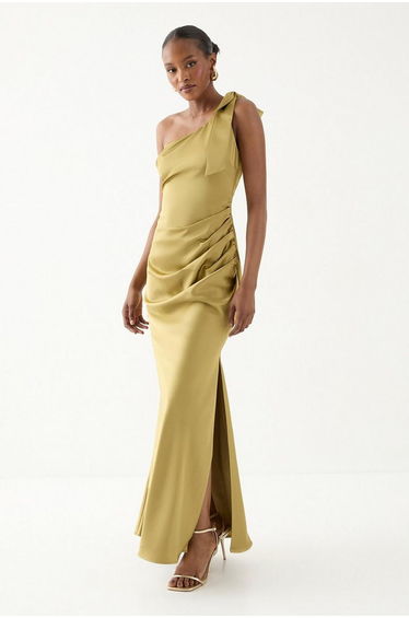 Asymmetric Shoulder Bow Detail Bridesmaid Dress