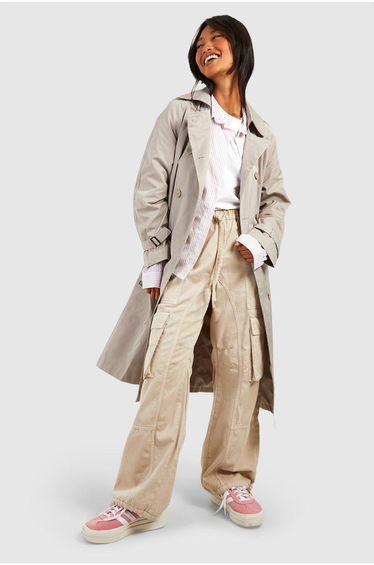 Double Breast Belted Trench Coat - oyster