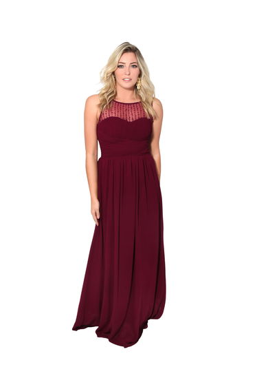 Gem & Mesh Front Chiffon Maxi Dress