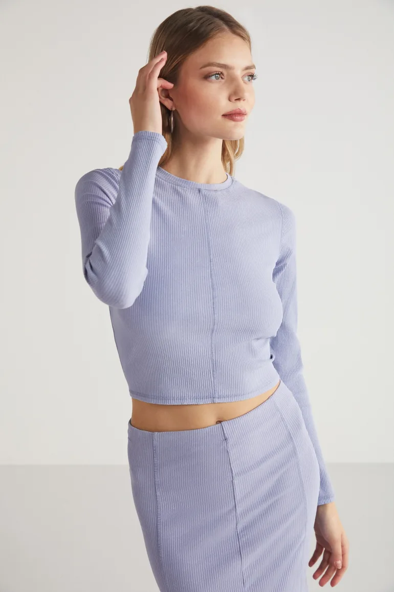 GRIMELANGE BENRICE Women's Crew Neck Long Sleeve Lilac Blouse - 4