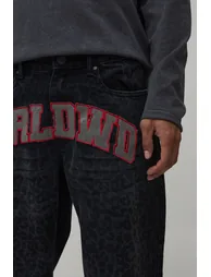 Leopard Varsity Applique Relaxed Fit Jeans - washed black - 2