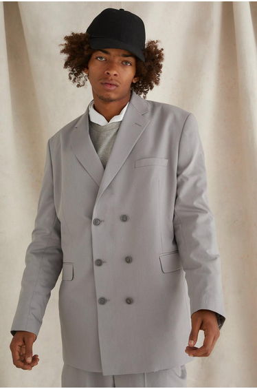 Double Breasted Oversized Blazer - grey