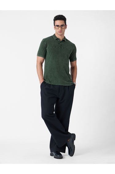 Men Green Vintage Wash Polo
