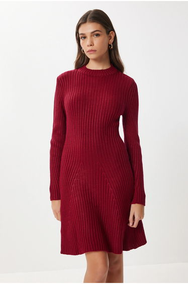 ISTANBUL Ribbed A-Line Knit Mini Dress