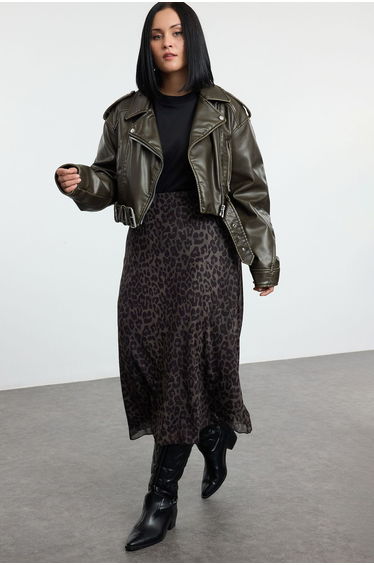 Khaki Knitted Plus Size Skirt