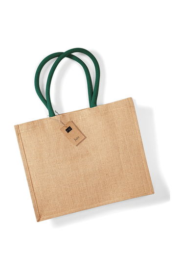 Westford Mill Classic Jute Shopper Bag (21 Litres) - Natural/Forest Green