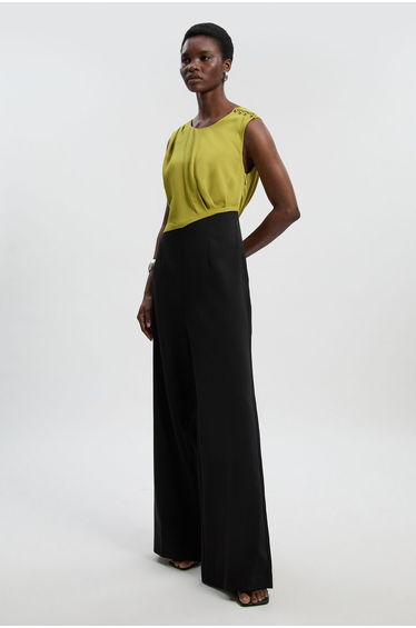 Soft Tailored Asymmetric Neck Wide Leg Jumpsuit