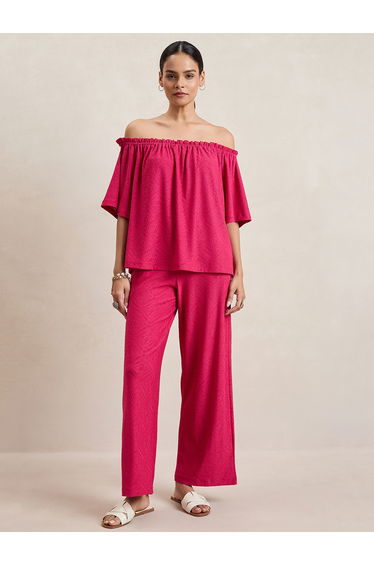 Knitted Schiffli Off Shoulder Neck Top