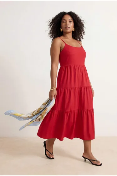 Red Finike Woven Plus Size Dress
