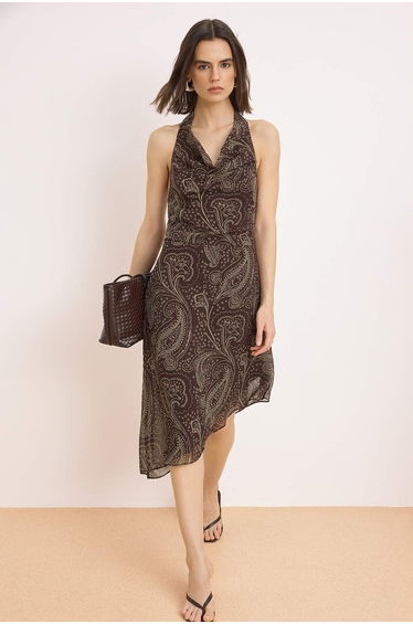 Multi-Colored Shawl Pattern Midi Woven Dress