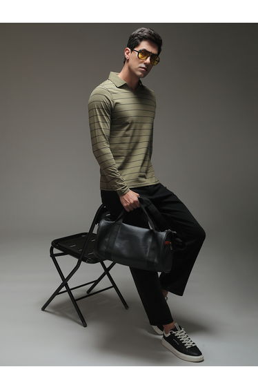 Men Striped Open Collar Regular Fit Polo