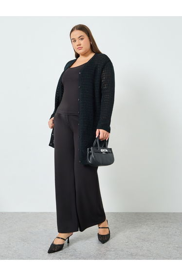 Plus Size Longline Textured Knit Cardigan