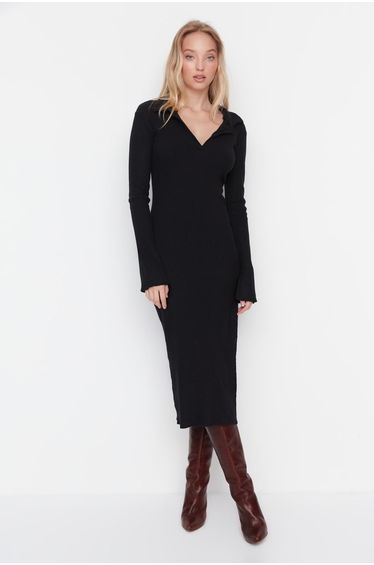 Black Bodycon Midaxi Dress with Long Sleeve