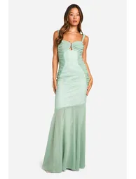 Tall Lace Chiffon Mix Ruched Maxi Dress