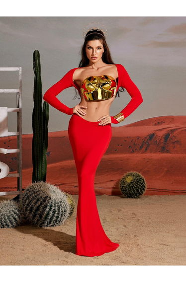 Quill Halterneck Armor Top In Gold