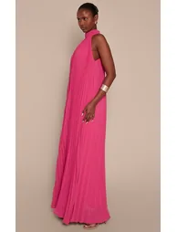 فستان ماكسي بليسية بياقة عالية - زهري - 2