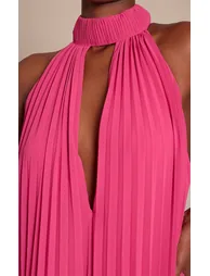 فستان ماكسي بليسية بياقة عالية - زهري - 3