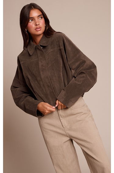 Khaki Faux Suede Covered Placket Bomber Jacket