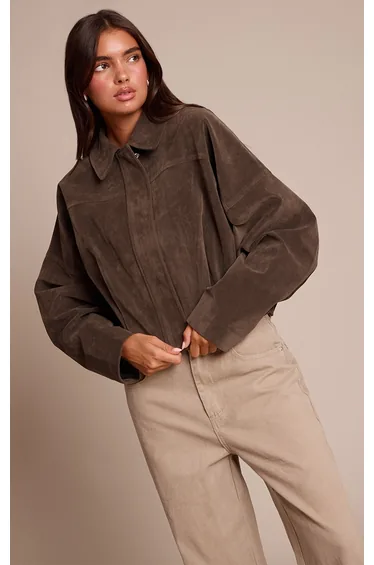 Khaki Faux Suede Covered Placket Bomber Jacket