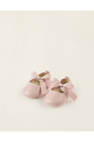 Satin Bow Ballerina Flats for Newborn Girls, Pink