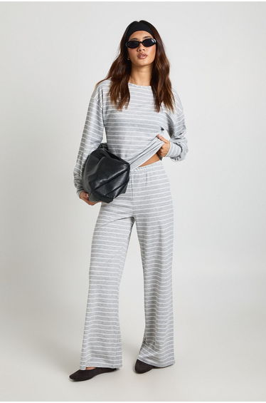 Stripe Wide Leg Trouser - grey