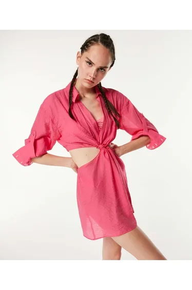 Twist Pink Ruched Long Sleeve Shirt