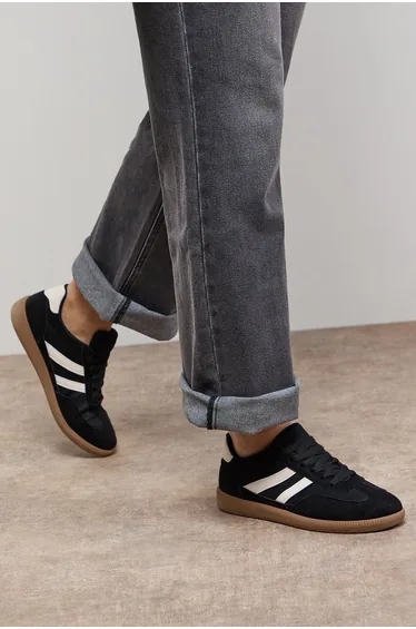 Jenna Faux Suede Mesh Detail Lace Up Trainers