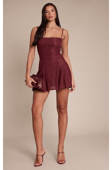 Plum Lace Square Neck Mini Shift Dress