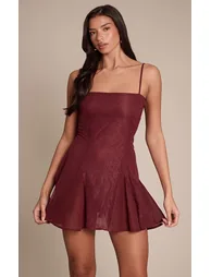 Plum Lace Square Neck Mini Shift Dress - 1