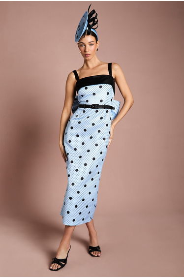 Lisa Tan Spot Print Contrast Detail Pencil Maxi Dress