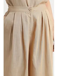 Women's Flowy Wide-Leg Pants  Solid Color, Front Pleats - 3